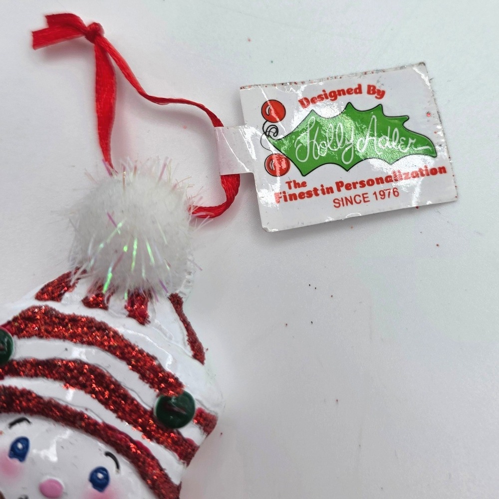Holly Adler Snowman Sweet Grandson Ornament Red White Glitter Resin New Tag - Picture 2 of 4